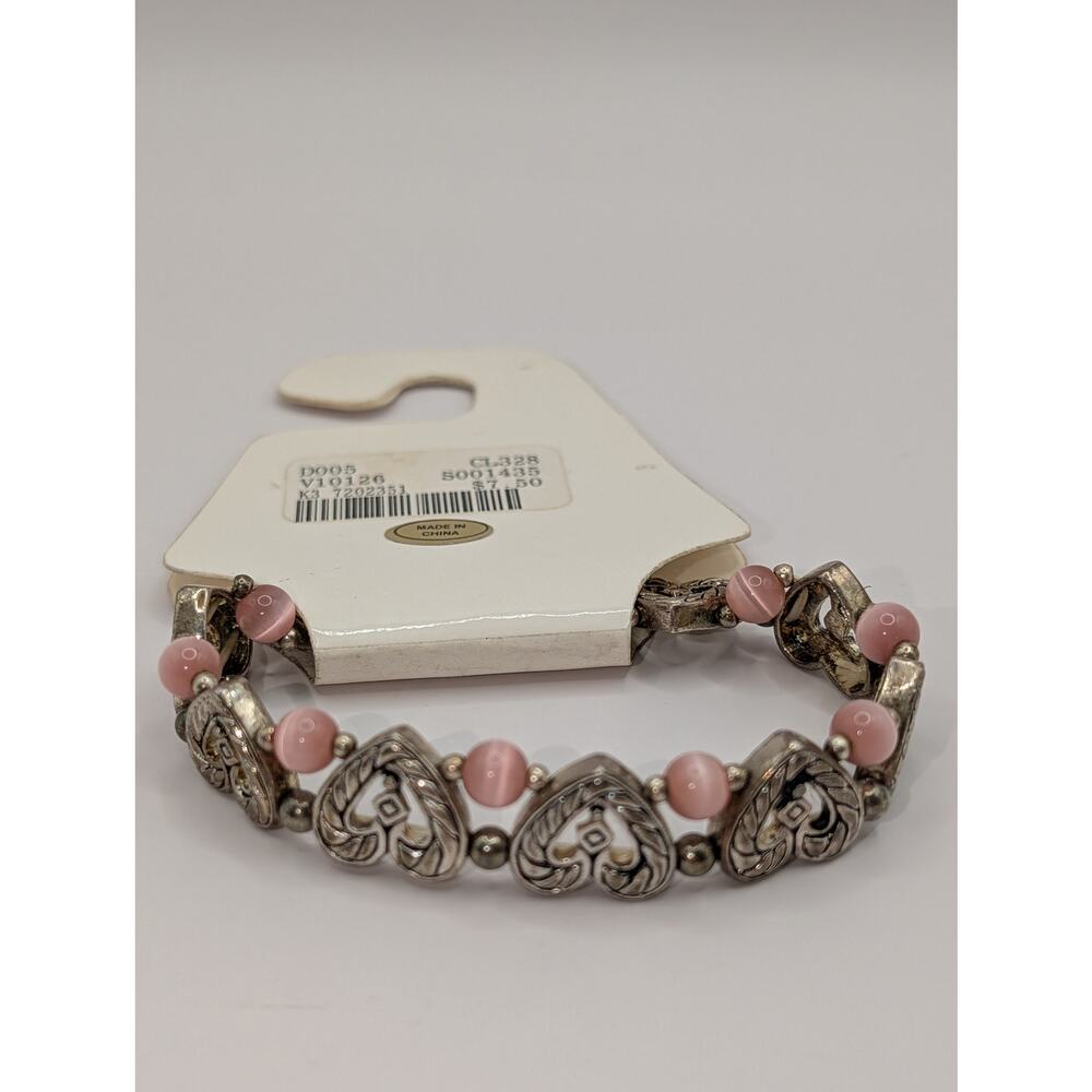Vintage Fashion Bug Pink Beaded Heart Stretch Bracelet